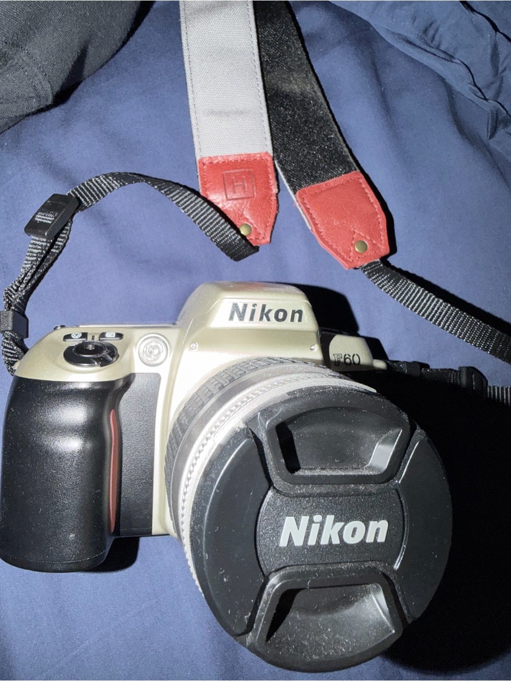 Nikon D60 DSLR Camera in Beige, Black and Red Strap Accents